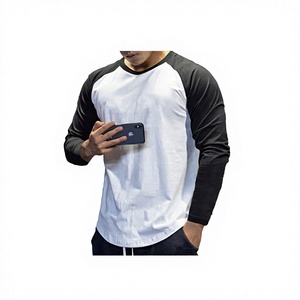 Men's Long Sleeve <b>Raglan</b> <b>T</b>-<b>Shirt</b> 100% Cotton O-Neck Casual Solid Color Front Custom Logo Knitted Loose Fit Quick Dry - Product Image 3