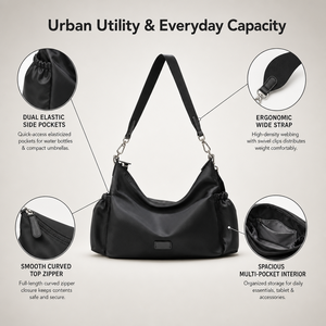 Black Neoprene Women's <b>Messenger</b> <b>Bag</b> <b>Large</b> Capacity Crossbody Shoulder Purse Zipper Closure Water Resistant for Travel - Product Image 4