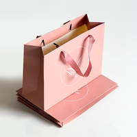 Sac en Papier Shopping Luxe Rose avec Poignées, Imprimé, Petit, pour Boutiques de Vêtements, Bijoux, Cadeaux et Emballages, avec Logo Doré