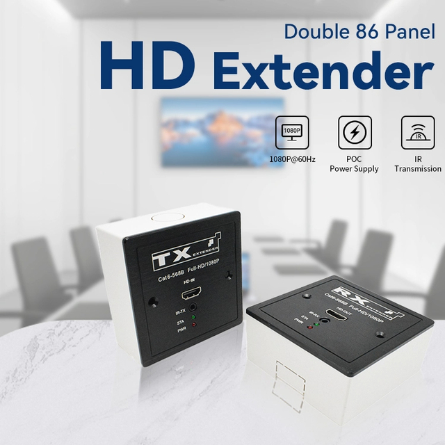 86 Wall Panel POC HDMI Extender Over Cat5e Cat6 Max 60M 1080P IR Remote Return Power Over Cable Wall Embedded Transceiver Kit