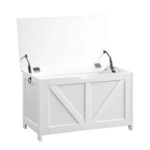 Banco de Almacenamiento con Tapa, Organizador de Entrada Blanco, Caja de Juguetes Retro, 2 Bisagras, Fácil Montaje - Product Image 3