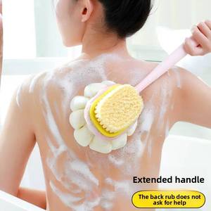 1 cepillo de baño de esponja rosa de pelo largo y suave, cepillo de ducha de doble cara, herramienta exfoliante para espalda - Product Image 4