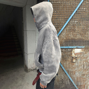 Oversized Weight Acid Wash Hoodies Custom High Quality Hoodie Manufacturers 460 500gsm Cotton Blank Plain <b>Zip</b> <b>Up</b> <b>Jackets</b> For Men - Product Image 4