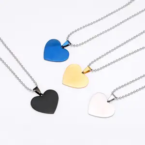 Colar de coração em aço inoxidável para colar de ouro e prata preto rosa azul personalizado com logotipo de identificação personalizado