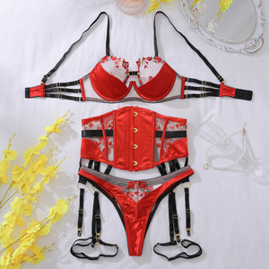 Conjunto de Lencería Gótica con Corsé, Sujetador de Encaje Transparente, Cinturón Decorativo para Mujer, Conjunto de Ropa Interior Sexy y Exótica 1574 - Product Image 6