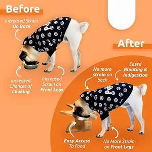 מתלה קערת כלבים מוגבהת עם קערת נירוסטה סט של 3 אכילה בעמידה, עיצוב ידידותי לחיות מחמד, מתאים לבולדוג צרפתי, פג - Product Image 3