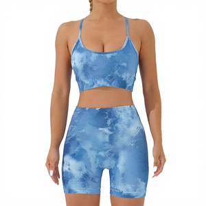 <span class=keywords><strong>Ensemble</strong></span> de vêtements de yoga pour femmes, shorts de yoga pour sports de plein air, séchage rapide, respirant, taille haute, soutien-gorge de fitness qui relève les hanches - Product Image 1