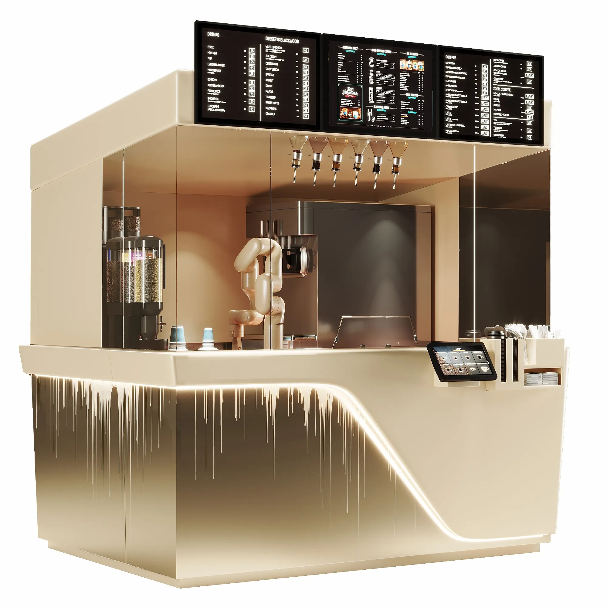 LEDbow रोबोट आइस क्रीम और कॉफी स्वत: वेंडिंग मशीन रोबोट Xbot कैफे