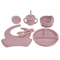 Ensemble d'alimentation pour tout-petits en silicone certifié CE CPC, 7 pièces, sans BPA, pour l'autonomie alimentaire du bébé, vaisselle pour enfants, tasse à collation avec paille pour nourrissons et enfants