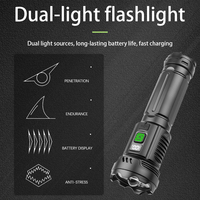 Linterna de Alta Potencia con Doble Fuente de Luz, Recargable, Impermeable, con Zoom y Pantalla de Batería para Uso en Exteriores