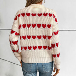 Vente en gros <span class=keywords><strong>Pull</strong></span> de la Saint-Valentin d'hiver <span class=keywords><strong>Pull</strong></span> à col rond rayé à manches à revers Love Heart Jacquard <span class=keywords><strong>Pull</strong></span> pour femme - Product Image 4