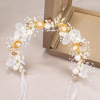 Serre-tête de mariage bohème fait main NYY avec fleurs et perles pour demoiselles d'honneur, enfants et filles - Accessoires capillaires au design feuille mignon