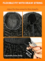 Perruque 3-en-1 mi-tête avec cheveux humains brésiliens bouclés afro crépus, sans colle, sans couture, à cordon de serrage, sans besoin de laisser de cheveux apparents, prête à porter