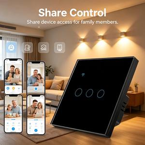 Interruptor de Luz Táctil Inteligente Tuya Zigbee 10A para la UE, de Vidrio Templado Negro, Monopolar, Control Remoto por App, Temporizador, Control por Voz, 400W/Gang - Product Image 5