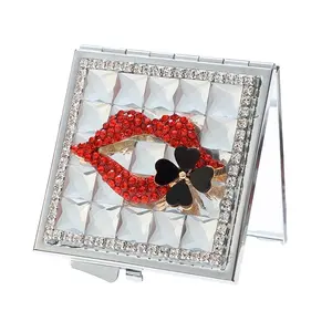 Luxus Make Up Custom Taschen spiegel Antik Silber faltbar Reise Lippen form Wimpern Crystal Pearl Diamond Mirror