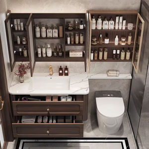 New Chinese style solid wood walnut bathroom cabinet toilet side extension side washbasin bathroom cabinet - Product Image 3