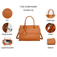 Tas Tote Kulit PU Logo Kustom Grosir untuk Wanita, Tas Kerja Kantor Mewah Kapasitas Besar, Tas Selempang Rantai Kustom