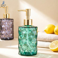 Bouteille en verre transparent de luxe 330 ml vert, violet, orange à barres verticales pour désinfectant pour les mains, lotion cosmétique, avec compte-gouttes à vis et diffuseur – Vente en gros