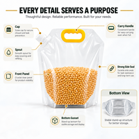Pochette transparente à bec verseur avec poignée pour le stockage et l'emballage de produits secs, haricots, céréales et aliments