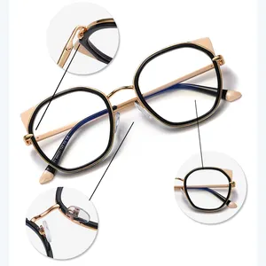 2024 Personality Cute Beautiful Eyewear TR90 Young Ladies Cat Ear Round Shape Metal Frame Anti Blue Light Optical Glasses