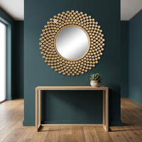 Miroir mural en verre et métal doré de luxe, cadre perlé décoratif, art mural moderne, taille personnalisée, décoration intérieure élégante pour salon