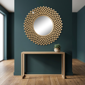 Luxury Gold Round <b>Wall</b> Mirror Decorative Beaded <b>Frame</b> Modern <b>Wall</b> Art Home Decor Elegant Living Room Bedroom Interior Design - Product Image 3