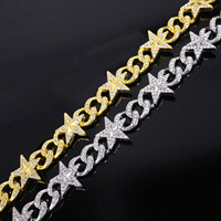 Collar de Cadena Cubana Iced Out Star Link de Aleación de Zinc Dorado para Hombre, Joyería Hip Hop, Collar Masculino, Accesorios de Moda, Regalo de Joyería