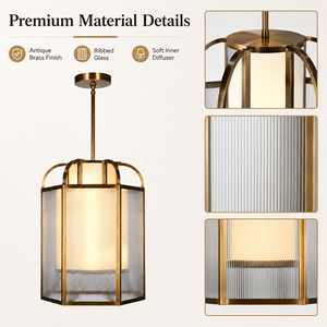 Modern Brass Ribbed Glass Pendant <b>Light</b> Luxury Lantern Chandelier for <b>Dining</b> Room lamp Hotel OEM ODM Custom Factory - Product Image 3