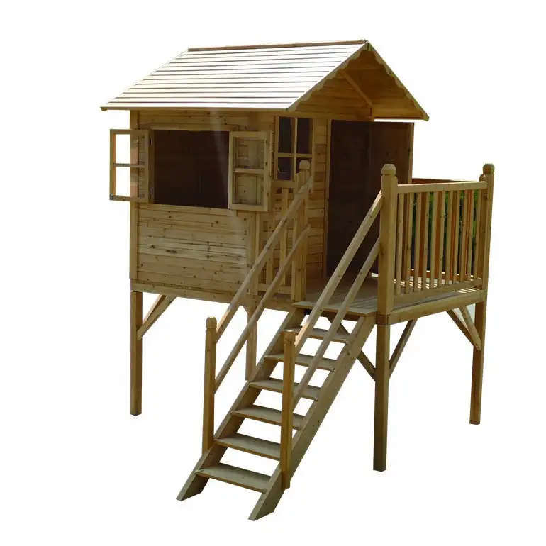 Casa de juegos ecológica cubby natural para niños, césped de playa, patio trasero, casa de juegos al aire libre, de madera, al por mayor