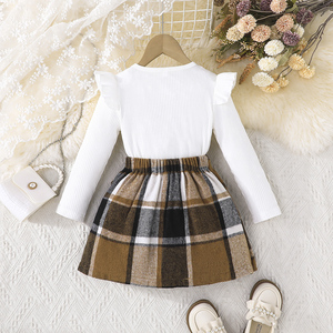 Girl 3-8 Years Sweet Bows Dress Set Fashion <b>Bubble</b> Sleeve <b>Top</b> Paired Pleated Skirt Two-piece Set - Product Image 2