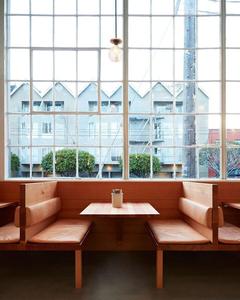 Modern Wood Restaurant Booth Seating Black Upholstered <b>Bench</b> Wood Top/Metal Frame <b>Table</b> <b>Set</b> for Commercial Dining Space 3-Year - Product Image 6