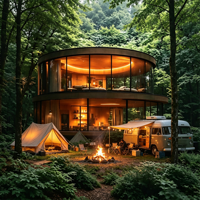 Maison mobile circulaire personnalisée, respirante, à structure en acier moderne, double couche, design extensible, garantie 1 an, pour séjour touristique