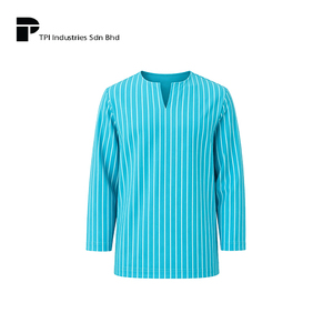 ผู้ผลิตเสื้อเชิ้ตชายสไตล์พื้นเมืองลายทางสีเขียวอมฟ้าทรงสมาร์ทฟิตแขนสั้นแบบลำลองจากมาเลเซีย รับผลิตเสื้อผ้าแบบ OEM สไตล์ทางการ - Product Image 1