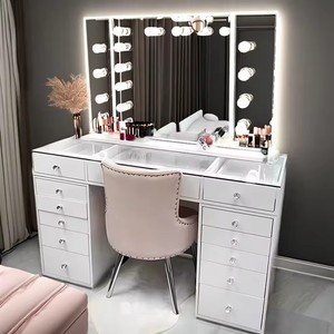 Coiffeuse de luxe <span class=keywords><strong>blanche</strong></span> Dwoo avec tiroir, structure robuste, miroir grand format haut de gamme pour chambre moderne - Product Image 1