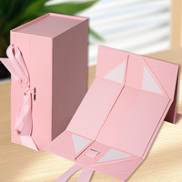 Caja de Regalo Magnética Plegable Tipo Libro en Rosa Mate de Lujo, Cierre con Cinta, Logotipo Personalizado, Papel Doble Cobre, Impresión a Cuatro Colores, para Bodas