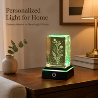 Cube en cristal K9 personnalisé avec logo d'usine, cube en cristal rose gravé au laser 3D avec base LED pour cadeau de mariage