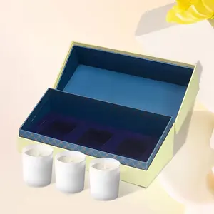 カスタムカラースタンププリントとリサイクル可能なスクエアリジッド香水ボックスを挿入したOEMカスタマイズクラムシェルキャンドルボックス