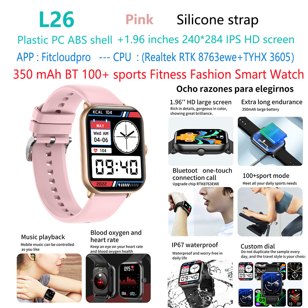 Orologio intelligente sportivo alla moda rosa L26-bt-chiamata-telefono