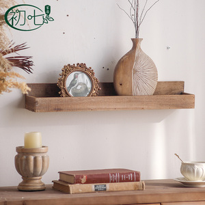 Natural <b>Wood</b> Color <b>Solid</b> <b>Wood</b> Wall Mounted <b>Shelf</b> Rectangle 60x10x8.9cm For Living Room Decoration Wabi Sabi Style - Product Image 1
