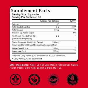 Gomitas de Arroz Rojo Fermentado con CoQ10, Bergamota Cítrica y Semilla de Uva, Apoyo para la Salud del Corazón, 60 Unidades, Venta Caliente OEM/ODM - Product Image 2