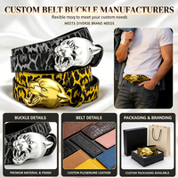 Ceinture unisexe en cuir véritable avec boucle tête de bison dorée en relief 3D, imprimé léopard argenté Y2K, style western, luxe, punk, streetwear
