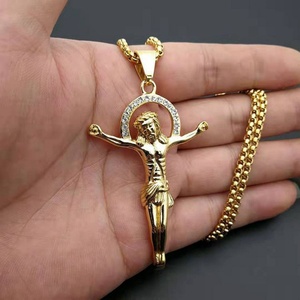Hot Selling Crystal 18K Gold Plated Jesus Pendant Stainless Steel <b>Cross</b> Box <b>Chain</b> Religious Necklace Women Men Anniversary Gift - Product Image 4