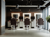 Mobilier de salon de coiffure pour hommes, station de travail, design d'intérieur, personnalisation complète de la pièce, décoration et rénovation de salon de coiffure