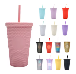 プラスチック製の二重壁グリッターダイヤモンド16オンスウォーターボトル、蓋とストローコーヒータンブラーカップバルク-購入 - Product Image 1