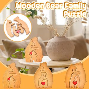 Rompecabezas de madera con diseño de oso para padres e hijos, juego de rompecabezas para decoración del hogar, tallados de madera familiares - Product Image 3