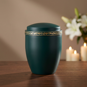 Urne funéraire noire décorative pour cendres, récipient commémoratif pour la maison et le jardin - Artisanat indien - Product Image 1