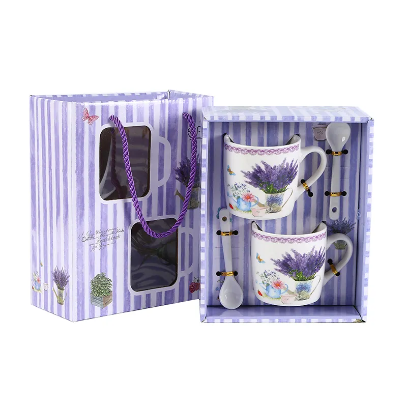 Portugal Nacional Flor Lavanda Floral Roxo amor Copo De Café De Cerâmica Caneca De Chá De Café personalizado com caixa de presente bolsa