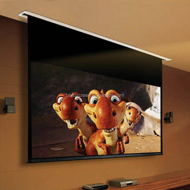 Deluxe 3D 4K In-ceiling Recessed 100 Inch 16:9 Electric Motorized Tab-Tension Projector Projection Screen for Home Cinema