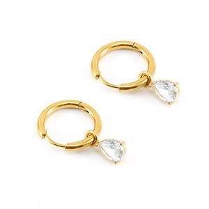 Mode haut de gamme PVD 18K plaqué or goutte d'eau zircone pendentif Huggie boucles d'oreilles femmes en acier inoxydable bijoux en gros - Product Image 1