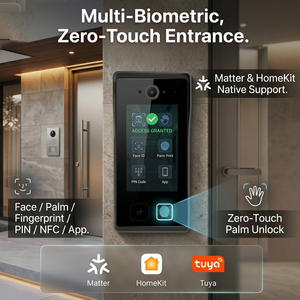 Sonnette vidéo solaire Hiwink compatible Matter Protocol avec système d'interphone POE et contrôle d'accès biométrique par empreinte digitale et empreinte palmaire - Product Image 5